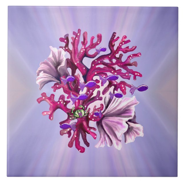 Azulejo Púrpura de cerámica de sirena oceánica (Frente)