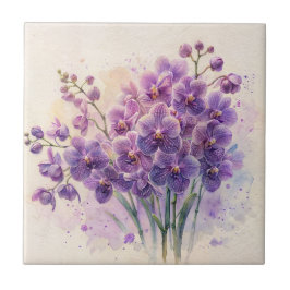 Azulejo Púrpura Orquídea Falaenopsis Watercolor Art