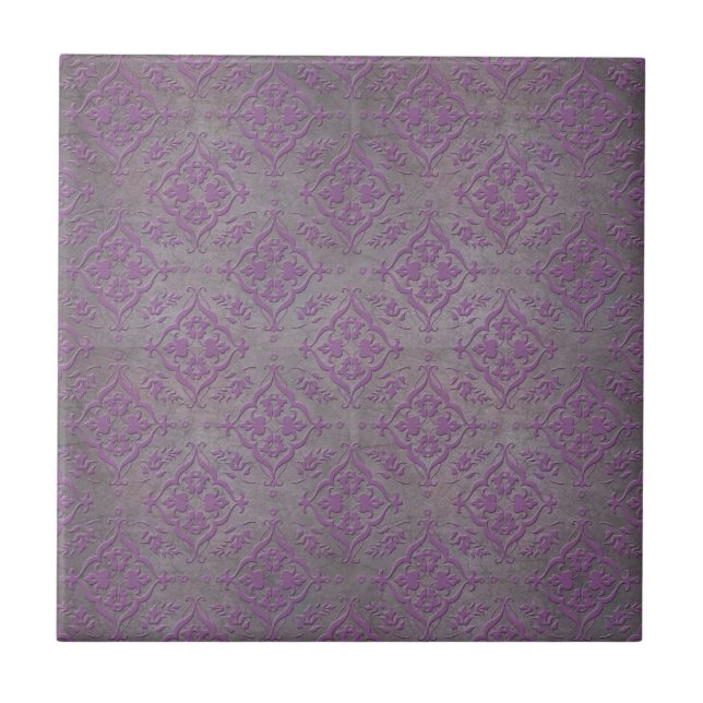 Azulejo Púrpura Rústico y Damasco Gris Acero (Frente)