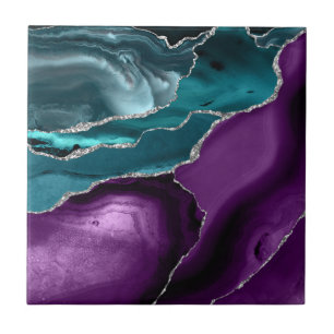 Azulejo Púrpura Turquesa Azul Ágata Brillo Plateado