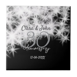 Azulejo Purpurina de aniversario de 30 bodas gris plateado