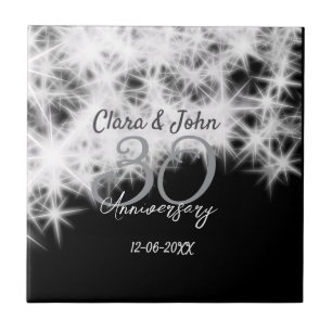 Azulejo Purpurina de aniversario de 30 bodas gris plateado