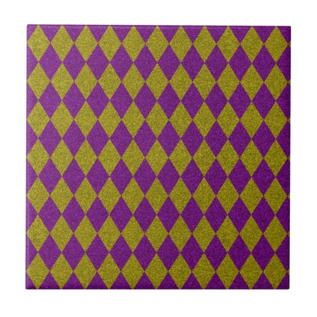 Azulejo Purpurina de diamantes morado y dorado (Frente)