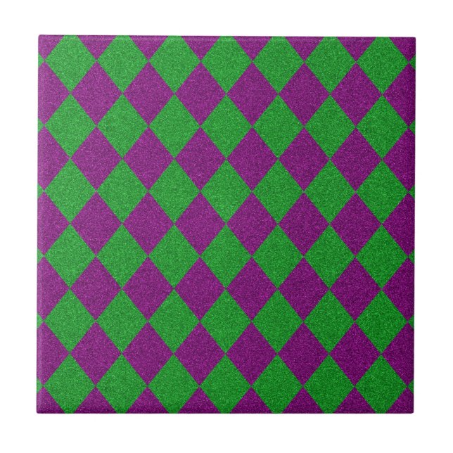 Azulejo Purpurina de diamantes morado y verde (Frente)