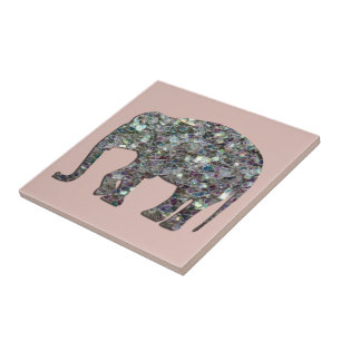 Azulejo Purpurina de mosaico espumoso de plata rosa elefan