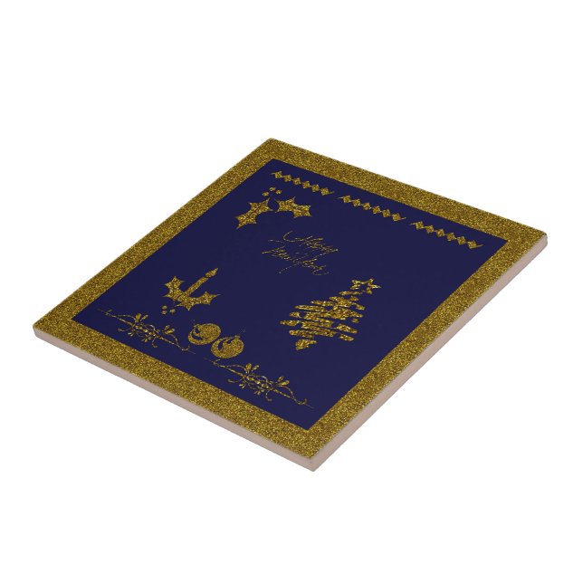 Azulejo Purpurina de navidades Holly Twig, adornos, velas, (Lado)