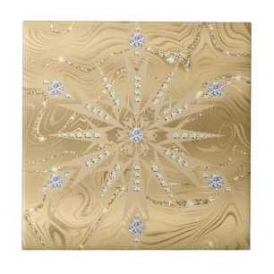Azulejo Purpurina de oro de lujo Snowflake & Diamond Patte