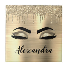 Azulejo Purpurina de oro Esparkle Eyelashes Monograma Nomb