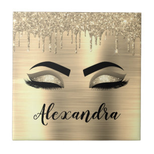 Azulejo Purpurina de oro Esparkle Eyelashes Monograma Nomb