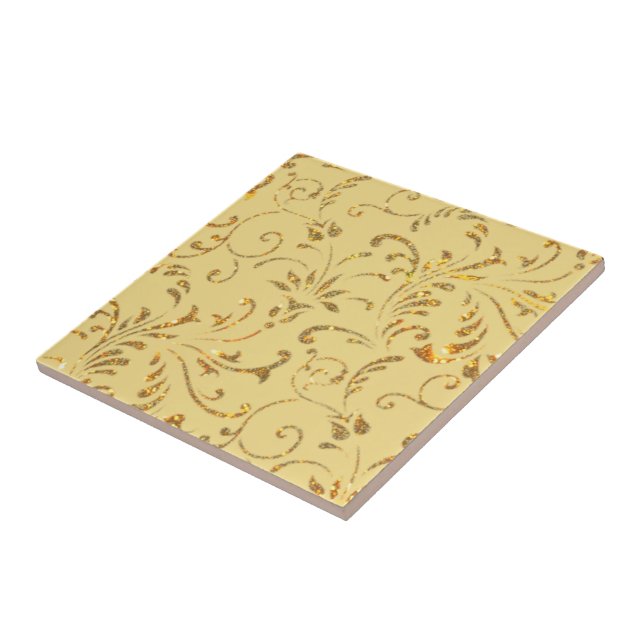 Azulejo Purpurina de oro Flores Cerámica Tile (Lado)