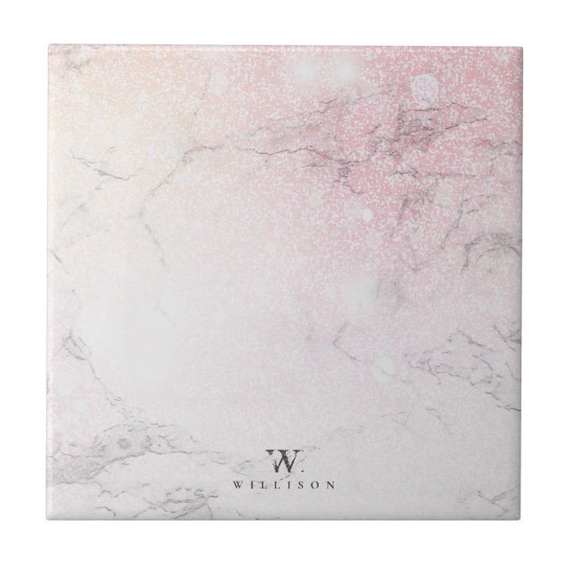 Azulejo Purpurina de rosa de mármol personalizado (Frente)