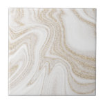 Azulejo Purpurina dorado de mármol blanco de moda moderna<br><div class="desc">Moda moderna mármol blanco purpurina oro lujoso cerámica</div>