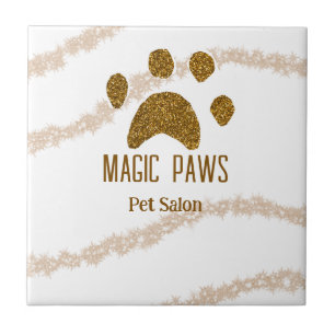 Azulejo Purpurina dorado paws mascota salon añadir nombre
