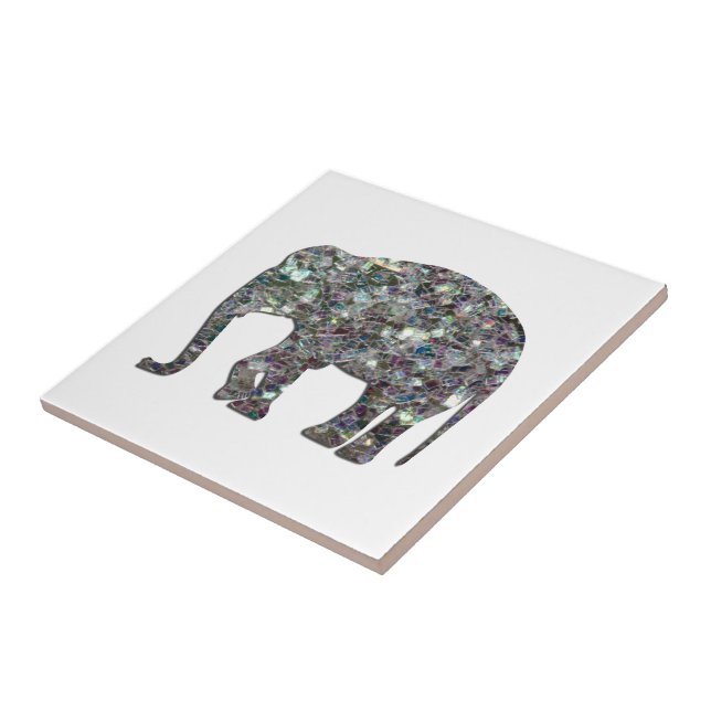 Azulejo Purpurina elefante de mosaico de plata espárrago (Lado)