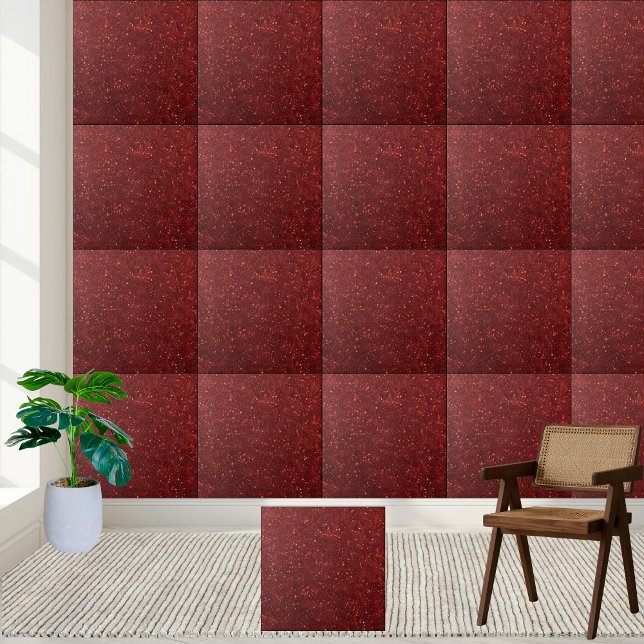 Azulejo Purpurina elegante negrita oscuro y rojo parkling (Elegant Bold Dark Red Sparkling Glitter Ceramic Tile)
