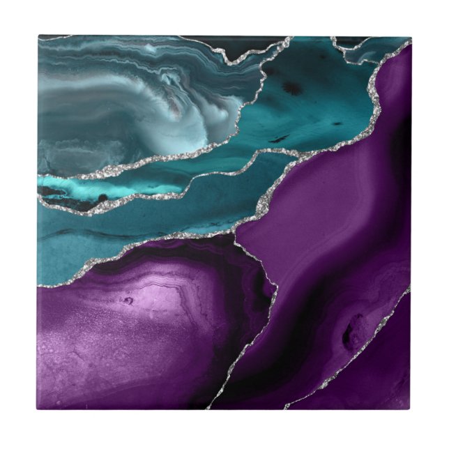 Azulejo Purpurina plateado de Agate azul Verde azulado mor (Frente)