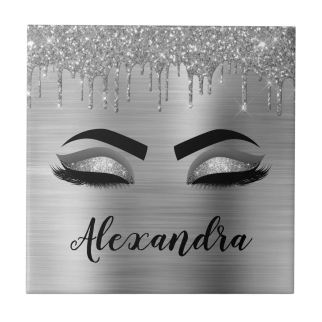Azulejo Purpurina plateado Sparkle Eyelashes Monograma Nom (Frente)