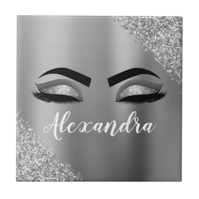 Azulejo Purpurina plateado Sparkle Eyelashes Monograma Nom (Frente)