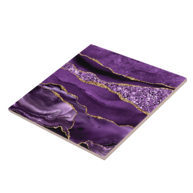 Azulejo Purpurina Purple Gold Marble Sparkle Cerámica Tile (Lado)