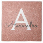 Azulejo Purpurina rosa de oro y monograma de espuma<br><div class="desc">Purpurina Rosa Gold Faux y Elegante Baldosas de Cerámica. Estos mosaicos se pueden personalizar para incluir tu nombre inicial y de pila y hacer un gran regalo de oro rosado para un cumpleaños,  un Chica Baby Shower,  una ducha de novia,  una fiesta de soltera o un Boda.</div>