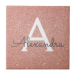 Azulejo Purpurina rosa de oro y monograma de espuma<br><div class="desc">Purpurina Rosa Gold Faux y Elegante Baldosas de Cerámica. Estos mosaicos se pueden personalizar para incluir tu nombre inicial y de pila y hacer un gran regalo de oro rosado para un cumpleaños,  un Chica Baby Shower,  una ducha de novia,  una fiesta de soltera o un Boda.</div>