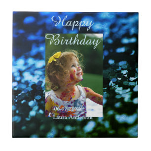 Azulejo Purpurina verde azul foto niños cumpleaños óxido m