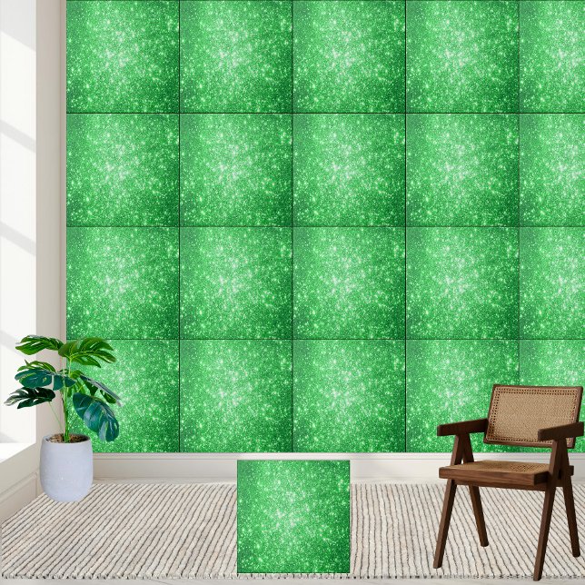 Azulejo Purpurina verde esmeralda Sparkle Tile cerámico (Emerald Green Glitter Sparkle Ceramic Tile)