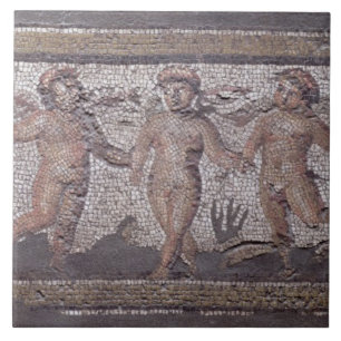 Azulejo Putti de baile tres acompañado por un jugar