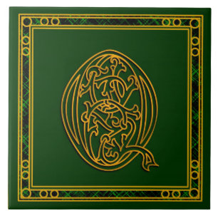 Azulejo Q Monograma "Oro irlandés en verde" Tile cerámico