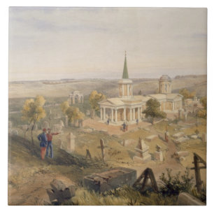 Azulejo Quarantine el cementerio y la iglesia, placa 'del