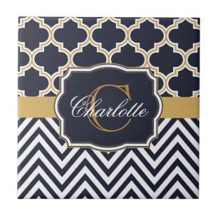 Azulejo Quatrefoil Chevron Monograma