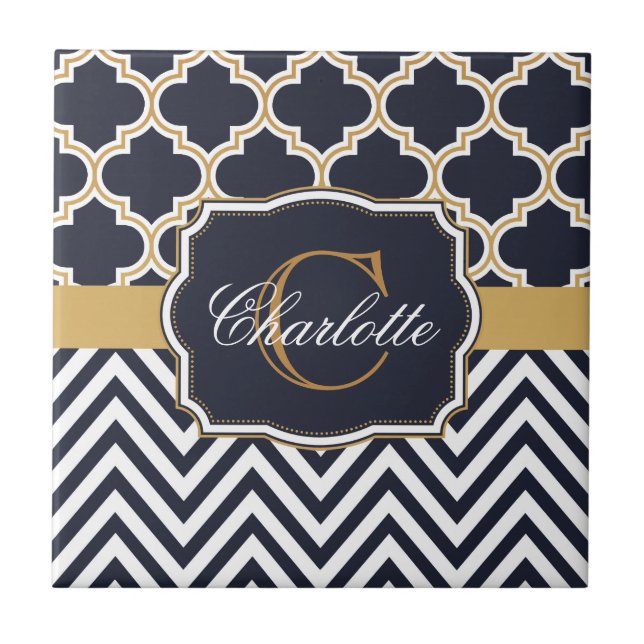 Azulejo Quatrefoil Chevron Monograma (Frente)