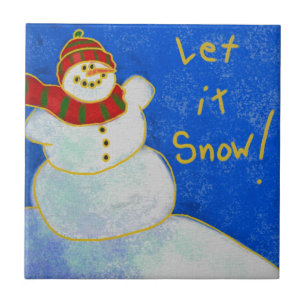 Azulejo ¡Que La Nieve! Resumen Art Snowman Ceramic Tile