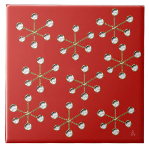 Azulejo ¡Que La Nieve! - Snowflakes retro en rojo