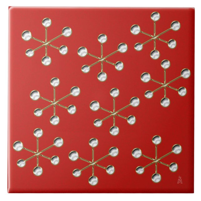 Azulejo ¡Que La Nieve! - Snowflakes retro en rojo (Frente)