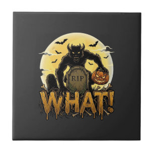 Azulejo Qué Lápida de Calabaza de Hombre Lobo Luna Llena