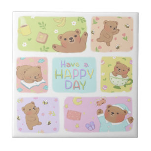 Azulejo Que tengas un día feliz: Ilustracion de oso de pel