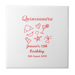Azulejo Quinceañera cumpleaños 15 rojo fiesta de playa árb