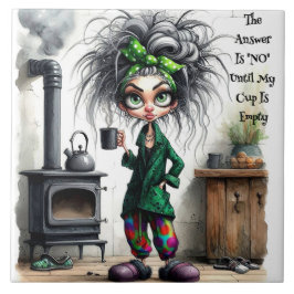 Azulejo Quirky Café Lady Empty Cup Cerámica Tile