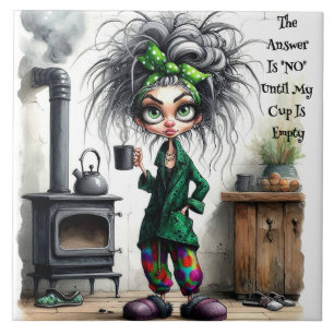 Azulejo Quirky Café Lady Empty Cup Cerámica Tile