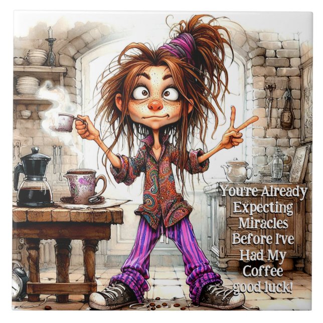 Azulejo Quirky Café Lady Expectativas Tile Cerámico (Frente)