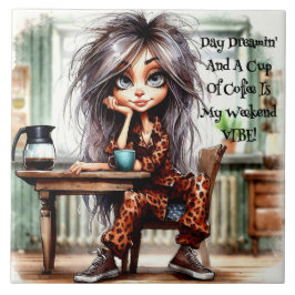 Azulejo Quirky Café Lady Weekend Vibe Cerámica Tile