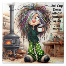 Azulejo Quirky Coffee Lady Casi Humana Cerámica Tile
