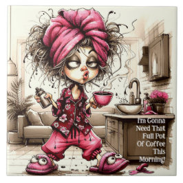 Azulejo Quirky Coffee Lady Full Pot Ceramic Tile