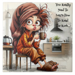 Azulejo Quirky Coffee Lady Leer La Habitación Tile De Cerá