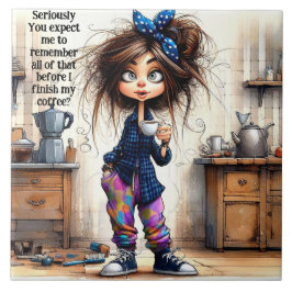 Azulejo Quirky Coffee Lady Seriamente Tile Cerámico