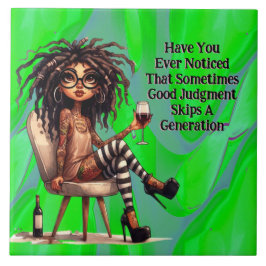 Azulejo Quirky Lady Tattoo & Wine Juicio Cerámica Tile