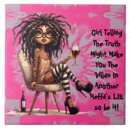 Azulejo Quirky Lady Tattoo & Wine Truth Tile Cerámico