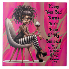 Azulejo Quirky Lady Tattoo y Wine Bad Karma Ceramic Tile