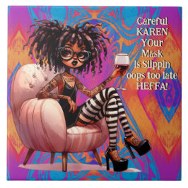 Azulejo Quirky Lady Tattoo y Wine Karen Ceramic Tile